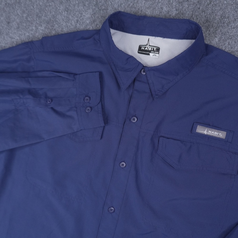Habit Fishing Shirt Mens 2XL Blue Long Sleeve Ripstop Vented UPF 40+